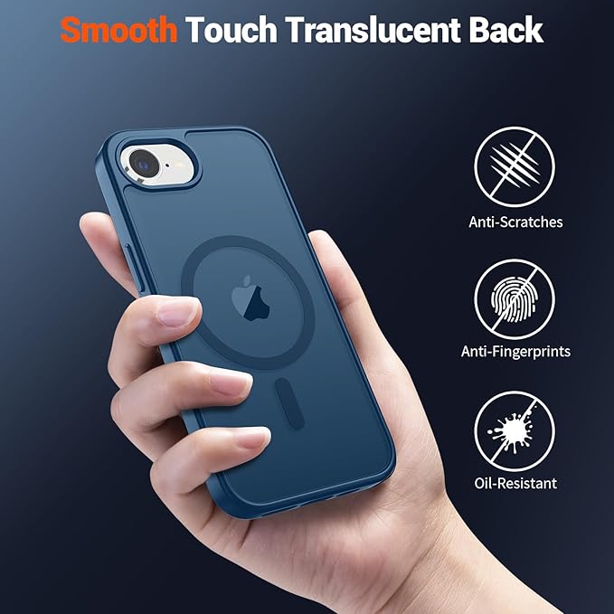 SUPFINE Magnetic for iPhone 17e Case/iPhone 16e Case with Screen Protector (Compatible with MagSafe)(Military Grade Drop Protection) Translucent Matte with Anti-Fingerprint Phone Case,Deep Blue