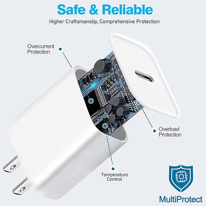 USB C Fast Charger for Apple iPad Pro 13/12.9/11 in 2026-2018,iPad 11th(A16),iPad Air 5th/Mini 7th,iPhone 17/16/15 Series,USB C Charger Fast Charging Adapter Wall Block with 6FT USBC to C Cable Cord