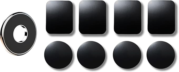 Magnetic Phone Mount for Car [Powerful Magnet] With [8 Pack] 3M Black Metal Plates Phone Holder for Car, Universal Magnetic Phone Mount Holder for Phones and Mobile Devices. (Black & Silver)