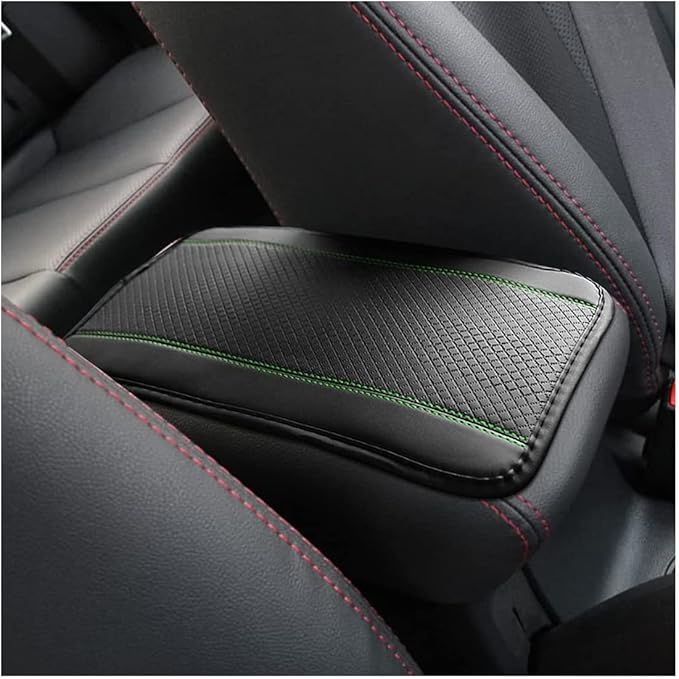 Ziciner Car Center Console Armrest Pad, 12.6X 7.2 Inch PU Leather Waterproof Auto Armrest Seat Box Cover Protector, Universal Car Interior Accessories (Black & Green)