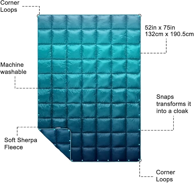 zzlamb Camping Blanket for Cold Weather,Outdoor Puffy Blanket Portable Down Alternative,Windproof Warm Cloak with Snaps,Cozy Quilt Backpacking Picnic RV Travel Plane Car Hammock Beach Climbing