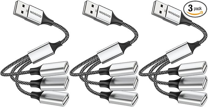 USB 3 Port Splitter Cable, MOGOOD USB Type B Splitter 1 Male to 3 Female USB 2.0 Adapter Power Cord Extension Hub for Charging/Data Transfer/Laptop/Mac