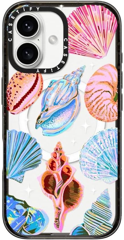 CASETiFY Impact Case for iPhone 16 [Slim / 8.2 ft. 4X Military Grade Drop Protection/Compatible with Magsafe] - Seashell - Clear Black