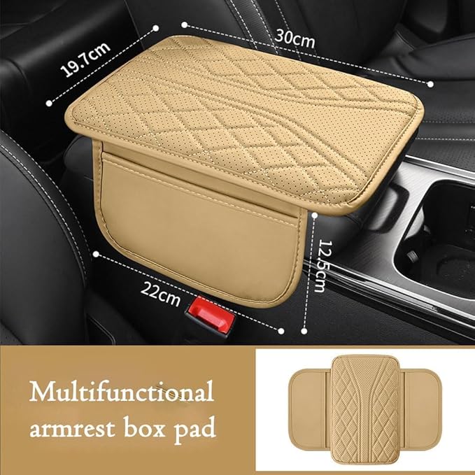 Car Center Console Cover for Lexus RX 350 2021-2023, Leather Memory Foam Auto Armrest Cover Cushion Pad with 2 Storage Bags Non-Slip Universal Interior Accessories,Beige