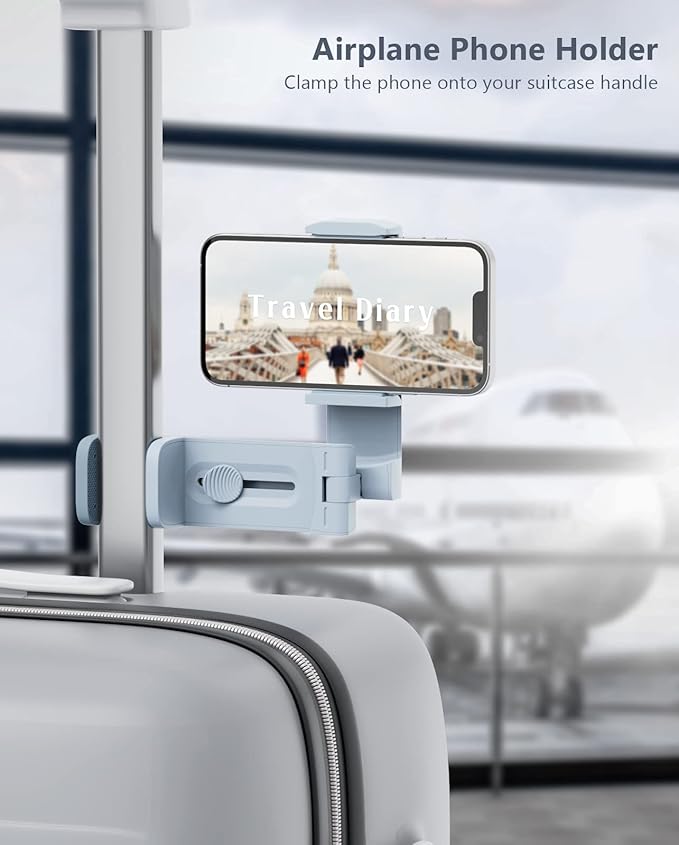 MiiKARE Travel Essentials Airplane Phone Holder, Universal Handsfree Phone Mount for Flying with 360 Degree Rotation, Travel Must Haves Phone Stand for Desk, Tray Table, Purple&Blue