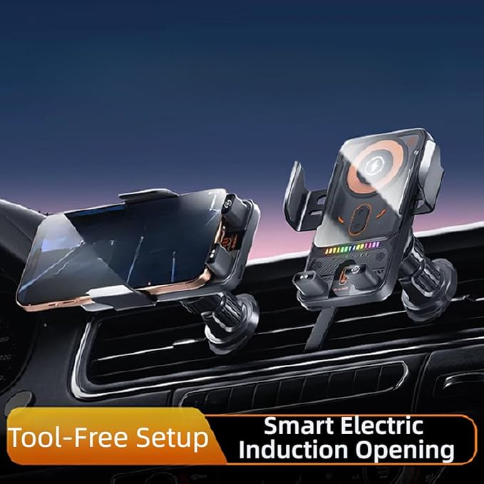 2026 New Cool Smart 2-in-1 Universal Car Phone Mount with Induction Opening/Closing, 15W Fast Charging, 360° Auto-Rotating for Air Vent - Switch Horizontal/Vertical (Black)