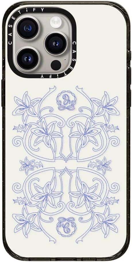 CASETiFY Impact iPhone 15 Pro Max Case [Slim/Compatible with Magsafe / 8.2 ft. 4X Military Grade Drop Protection] - Luxe Garden-Porcelain - Clear Black