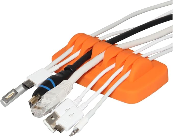 Heaviest Cable Organizer on The Market! Compact and Weighted Desktop Cord Holder and Cable Organizer, Eco-Friendly Silicone, No Bad Smell, Bundled with 4 Reusable Cable Ties! (Orange)