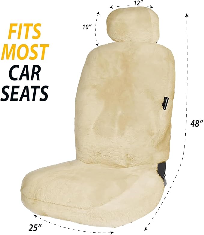 ZONETECH Sheepskin Seat Covers Fuzzy Car Seat Covers Tan Australian Merino Wool Fluffy Fur Auto Accessories All Season Protection for Your Seats Universal Fits Most Car SUV Airbag Compatible