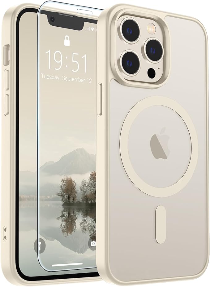 SUPFINE Magnetic for iPhone 12 Pro Max Case (Compatible with MagSafe) (Military Grade Drop Protection) Slim Translucent Matte Shockproof with Anti-Fingerprint Phone Case,Antique White