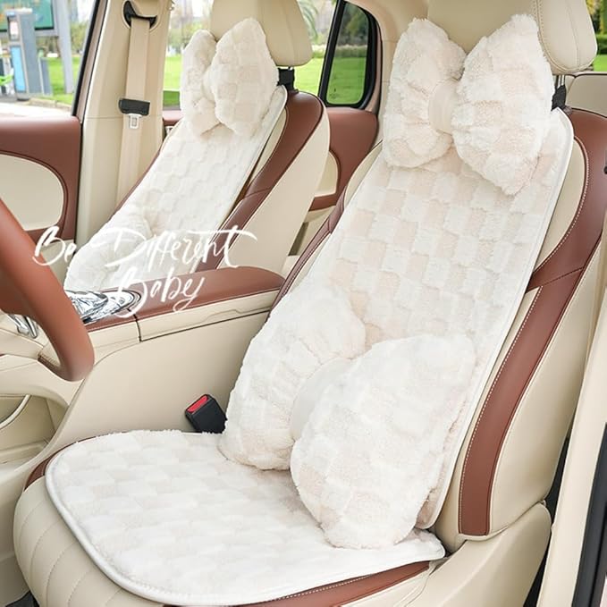 4 Pack Car Neck Pillow and Lumbar Support Cushion Plush Butterfly Knot Headrest Pillow Comfortable Waist Support Cute Car Interior Decor