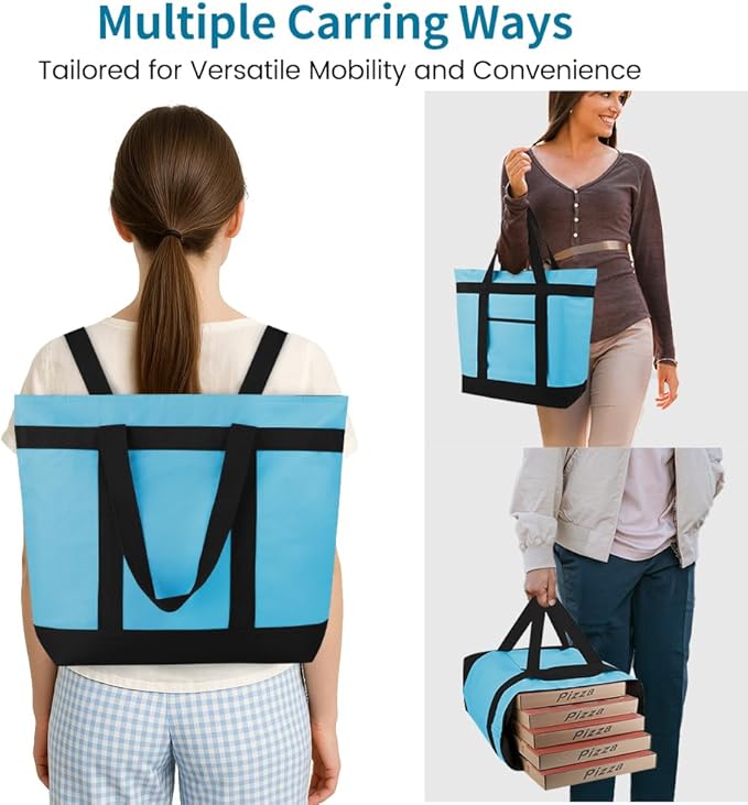 mosago Commercial Insulated Food Delivery Bag 39L, Heavy Duty Thermal Catering Tote with Zipper, Leakproof Hot & Cold Transport Bag for Restaurant & Professional Drivers, Blue