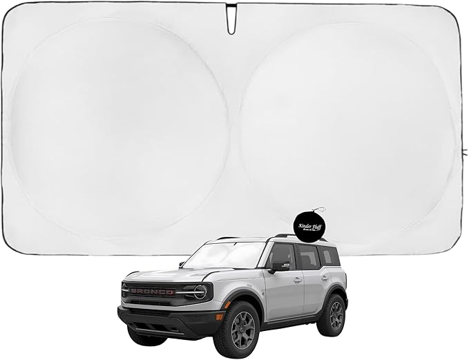 Windshield Sun Shade -Certified 99.87% UVB & 99.02% UVA Car Sun Shade. Award Winning Sunshade - Patented Technology | Compatible for Ford Bronco Sport (2021-2026) | Car Shades by Kinder Fluff