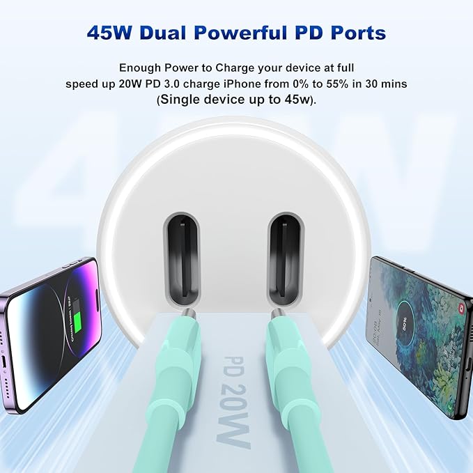 iPhone 14 13 Car Charger, Certified 45W Dual Port USB C Rapid Apple Car Adapter with 6ft Type C to Lightning Cable Fast Charging for iPhone 14 Pro/14 Pro Max/14 Plus/13/12/11/X/XS/SE,iPad-Green