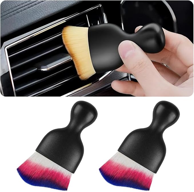 Blilo 2PCS Car Interior Detailing Brush with Dust Cover, Auto Soft Hair Cleaning Brushes, Scratch Free Curved Dirt Collectors, for Vehicle Dashboard Air Conditioner Vents Leather(Red/Blue)
