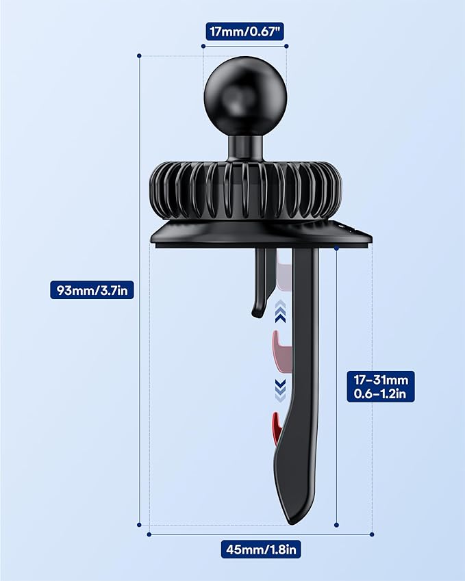 ZEEHOO Car Mount Vent Clip Replacement, Universal Air Vent Clip [0.67in(17 mm) Ball Joint] for Wireless Car Charger&Car Phone Holder, Vent Ball Mount for Garmin Nuvi Serie 3.5-7" Sat Nav