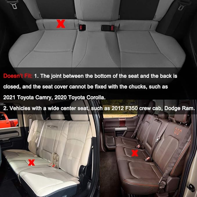 Black Panther Luxury PU Leather Rear Bench Car Seat Cover Adjustable Length (49-55'') Fits 90% Standard 5 Seats (Sedan SUV), for Seat Bottom Only, Triangle Quilting Design, Beige