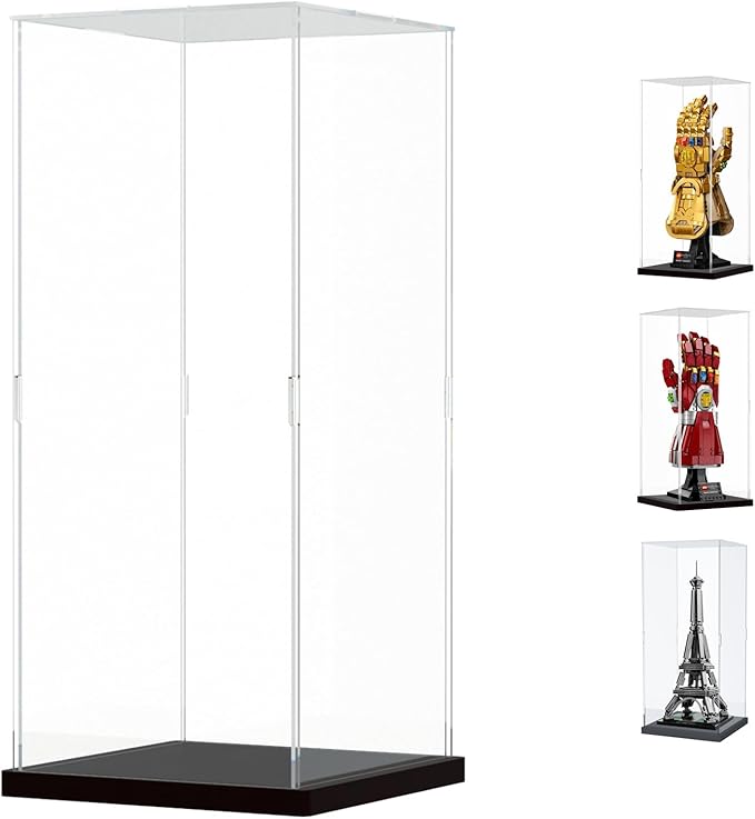 Choowin Acrylic Display Case for Lego Infinity Gauntlet 76191 for Lego Gauntlet 76223 for Lego Display Thickened Clear Acrylic Display Cases for Collectibles Assemble Dustproof Display Box(Black Base)