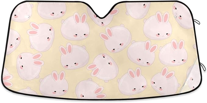 Cute Pink Bunny Car Windshield Sun Shade Rabbit Animal Foldable UV Ray Sun Visor Protector Sunshade to Keep Your Vehicle Cool (55" x 27.6")