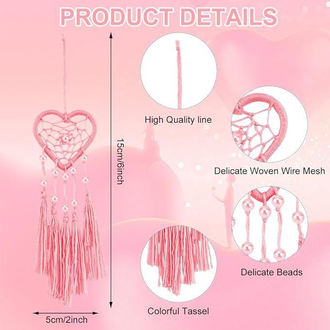 INFUNLY 6 Sets Heart Small Dream Catcher Kit Valentine's Day Themed Dreamcatcher Kit Mini Pink Dream Catcher Kit for Adults Boho DIY Dream Catcher Kit for Bag Pendant Car Interior Backpack Charm
