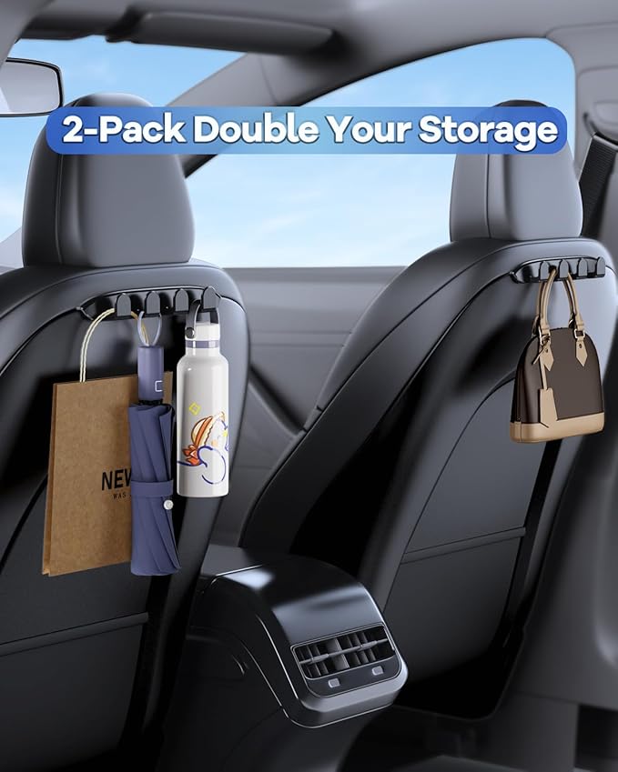 2 Pack Car Seat Hooks for Tesla Model Y(Juniper) Model 3(Highland) Accessories 2026 2025 2024 2023 2022 2021, Purse Hanger Automotive Seat Back Organizers for Bags, Handbag Backpack Grocery