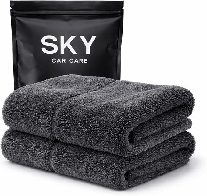 Microfiber Car Drying Towel 2 Pack, Ultra Absorbent Car Cleaning Cloth, Scratch Free & Streak Free Car Drying Towels for Cars, Trucks & Bikes – 30x40 cm (12x16 Inch) Grey