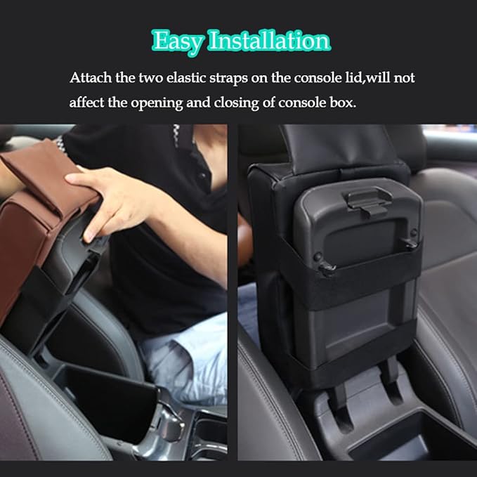 Car Center Console Pad with Front Storage Pocket for Phone,PU Leather Armrest Cushion with Cup Holder,Elbow Rest Pillow,Universal Car Armrest Seat Box Cover Protector for Most Vehicles