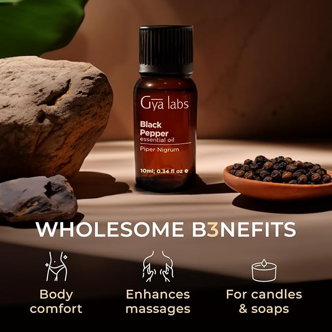 100% Pure Black Pepper Essential Oil - 0.34 Fl Oz - Black Pepper Oil for Hair, Skin, Diffuser, Aromatherapy & DIY Candle Making Scent
