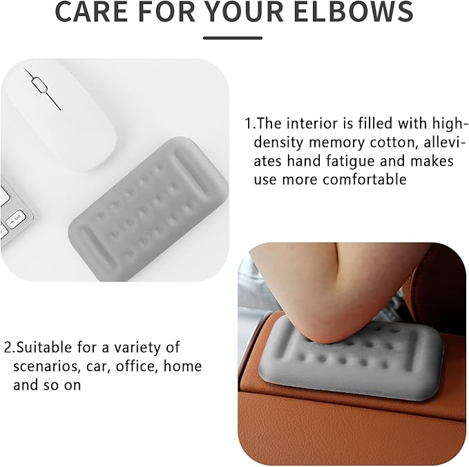 2PCS Car Arm Rest Elbow Pads,Comfortable Car Arm Rest Cushion with Memory Foam Pad for Arm Support,Universal Car Interior Accessories Car Door Armrest Pad (Gray)