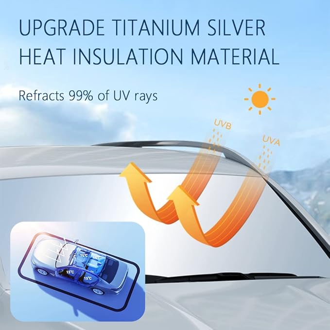 300T Thickened Automotive Glass Sunshade and Comes with Storage Bag,Keep Car Interior Cool,Windshield Sun Shade Fit for Small Cars (M: 55.12 * 27.6 inch)