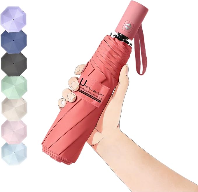 BAODINI Small UV Protection Travel Umbrella Compact for Rain and Sun UPF 50+ Windproof Portable 42 inch Umbrella for Women and Men