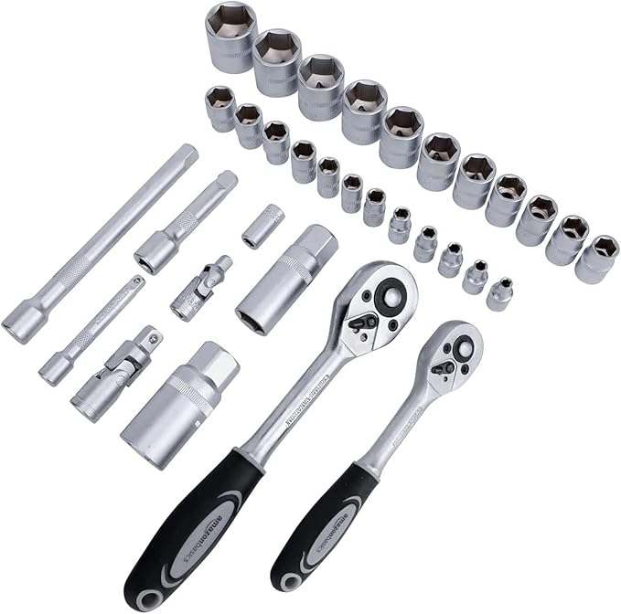 Amazon Basics 65-Piece General Household Home Repair and Mechanic's Hand Tool Kit Set with Storage Case, Portable, Non-Slip Handles, Black