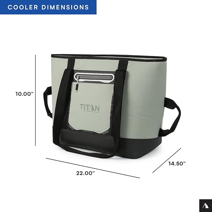 Titan by Arctic Zone Soft Sided Cooler Tote, Insulated Bag with Handle, Shoulder Strap, and Zipper for Lunch, Picnic, and Travel, 30 Can Capacity