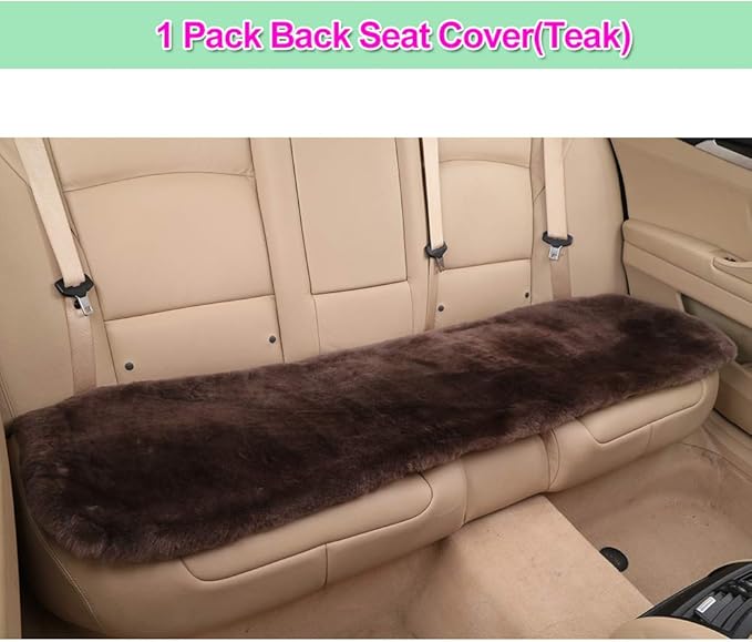 OGLAND Fluffy Genuine Australia Sheepskin Car Seat Cover for Auto Interior Accessories with Soft Fuzzy Wool Eco-Friendly Natural Fur Non-Slip (Teak, Back)