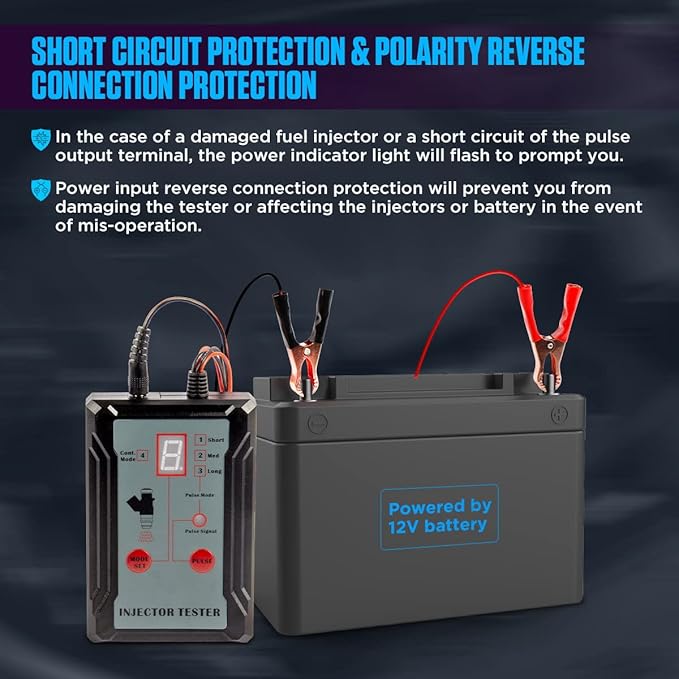 Fuel Injector Tester Cleaner Kit 8 Pulse Modes Injector Tester 2 Fuel Injectors Simultaneously Tester DIY Cleaning Tools with 40inch Power Cord,2 Injector Cleaner Adapter,Short Circuit Protection 12V