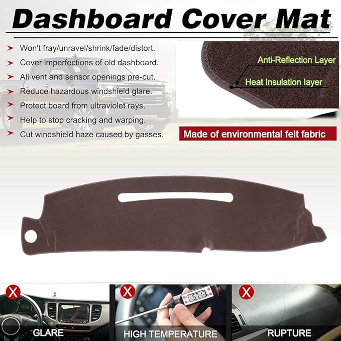 Dash Cover Custom Fit for 1997-2000 Chevy Chevrolet Silverado/GMC Sierra C1500 C2500 C3500 K1500 K2500 K3500, 1997-1999 GMC Yukon/Chevy Tahoe, Dashboard Cover Mat Pad(97-99 Brown)