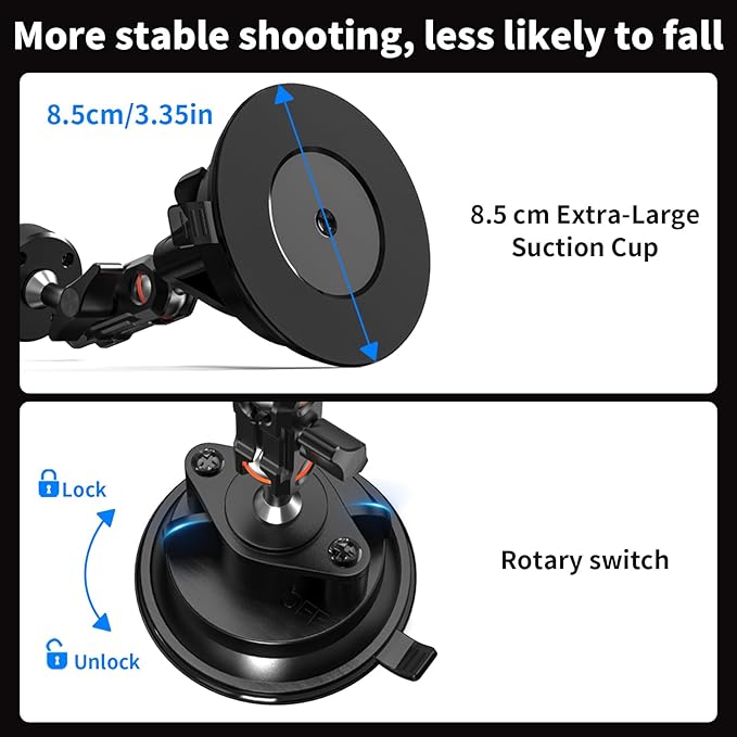 SOH Magnetic Suction Cup Car Phone Mount, 360° Rotation Stable Car Dashboard & Windshield Phone Holder Mount, Powerful Smartphones Suction Cup Car Holders Mount Hands Free for All Smooth Surface
