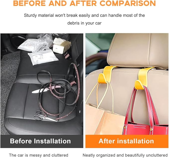 4PCS Car Seat Headrest Hook, Auto Back Seat Hanging Storage Organizer, Vehicle Seatback Hanger Holder for Purse Handbag Coat Umbrella, Universal Interior Car Accessories (Yellow)