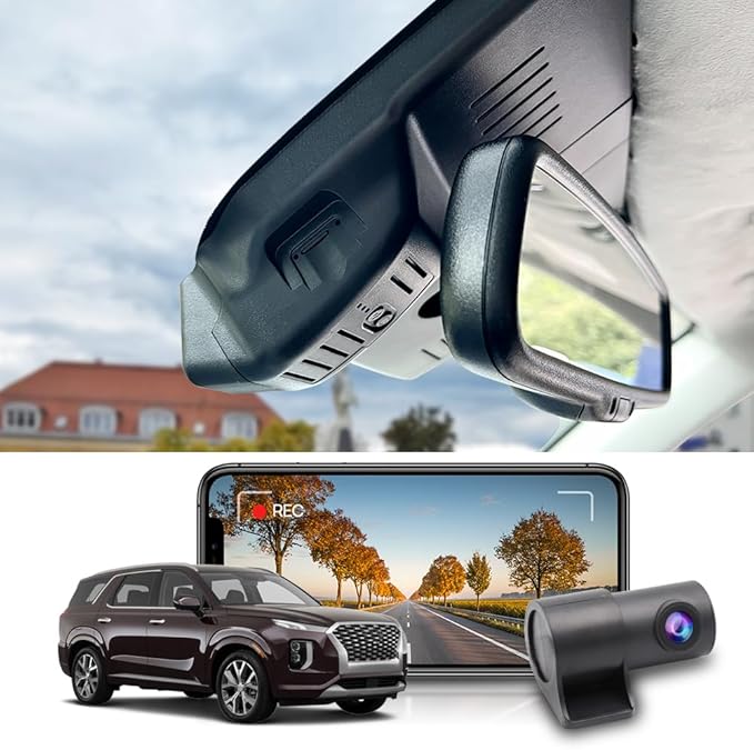 Fitcamx 2K Dual Dash Cam for 2020-2022 Hyundai Palisade Limited SE SEL Calligraphy (Part No#S8000), OEM Look, Front 1440P+Rear 1080P Video, Loop Recording, WiFi & APP, G-Sensor, Easy to Set, 64GB Card