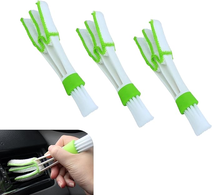 3 PCS Mini Duster for Car Air Vent, 3 Arms Small Duster Vent Cleaner, Blinds Cleaner Dusting Tool, Universal Cleaning Tools for Blinds, Keyboards, Fans (Green)