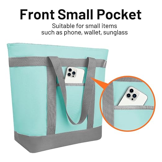 CIVJET Insulated Reusable Tote Bag for Grocery Shopping for Women/Men, Pizza/Food Delivery Bag to Keep Food Cold/Hot for Commercial Food Transport, Cooler bags for Travel/Beach/Picnic, Green