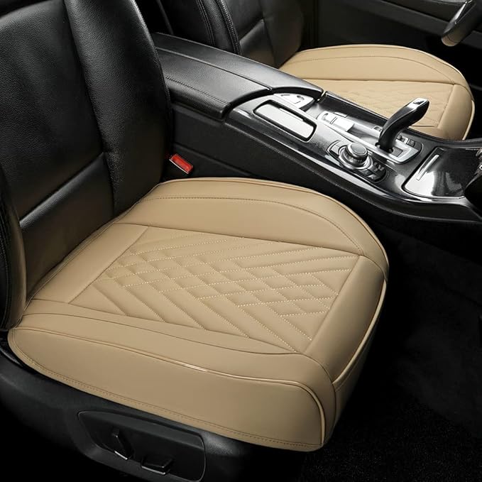 GIANT PANDA 1pack Front Car Seat Cover Bottom Seat Cover, PU Leather Driver Car Seat Protector Fits 95% of Vehicles, Wrapping Around The Bottom (Beige)
