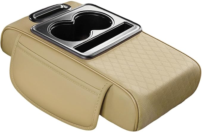 Car Center Console Pad PU Leather Armrest Organizer with Tissue Box Slot for Vehicles, Style G