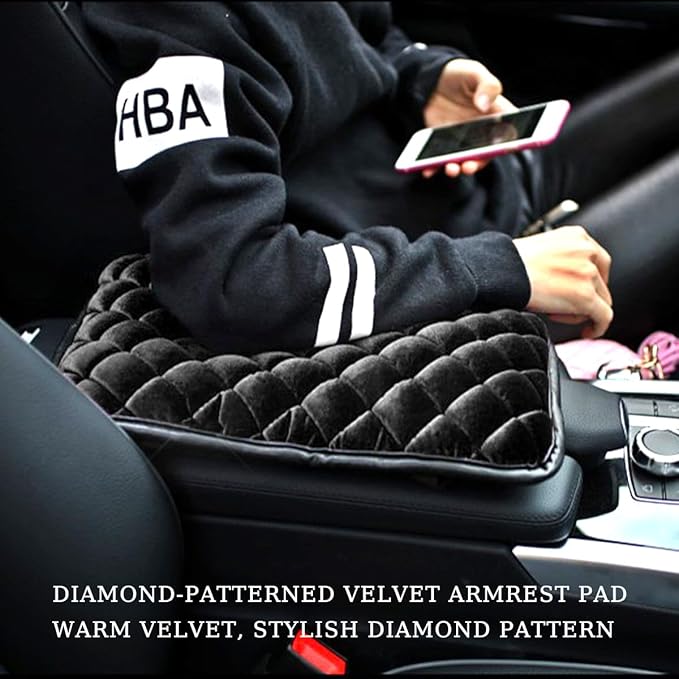 Car Center Console Cushion Pad, Comfortable Vehicle Armrest Seat Box Cover Protector, Soft Automotive Interior Decorative Arm Rest Mat Accessories, Universal for SUV RV Truck (Black)