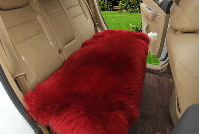 Winter Warmth: Universal Sheepskin Seat Cushion Cover - Natural Wool, for Cars, Trucks, SUVs & Vans - Cozy & Stylish Driving Companion Rear Wine Red