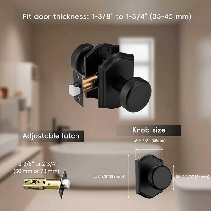 6 Pack Pismo Doorknobs with Lock for Hall, Black Interior Door Knobs with Camelot Trim