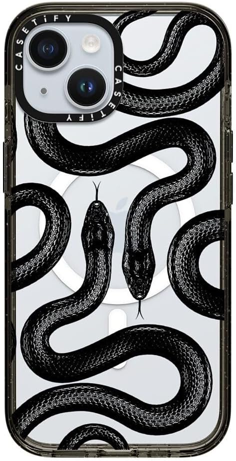 CASETiFY Impact iPhone 15 Case [4X Military Grade Drop Tested / 8.2ft Drop Protection/Compatible with Magsafe] - Animal Prints - Black Kingsnake - Clear Black