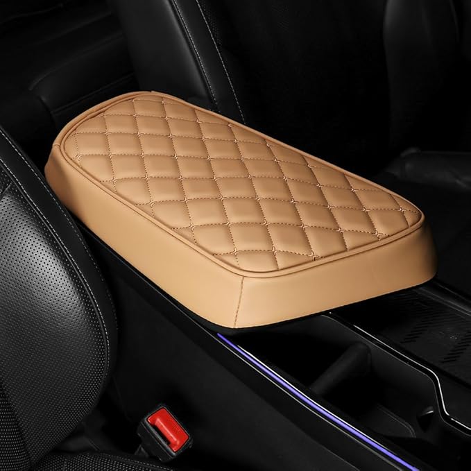 Car Armrest Cushion Cover Compatible with Kia EV6 2022-2026 Accessories, Leather Center Console Armrest Pad(Brown)