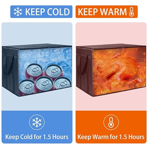 CIVJET 2PK Insulated Food Delivery Bag, XXX-Large Insulated Grocery Bags, Cooler bags, Food Carrier Catering Bag, Commercial Food Warmer bag for Delivery Drivers, Black