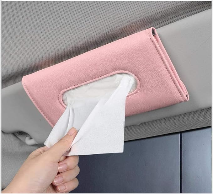 Car Tissue Holder, Sun Visor Napkin Holder, Backseat Napkin Case, Premium Tissues Box, Vehicle Interior Accessories Universal for Car SUV Pickup Truck (Pink)